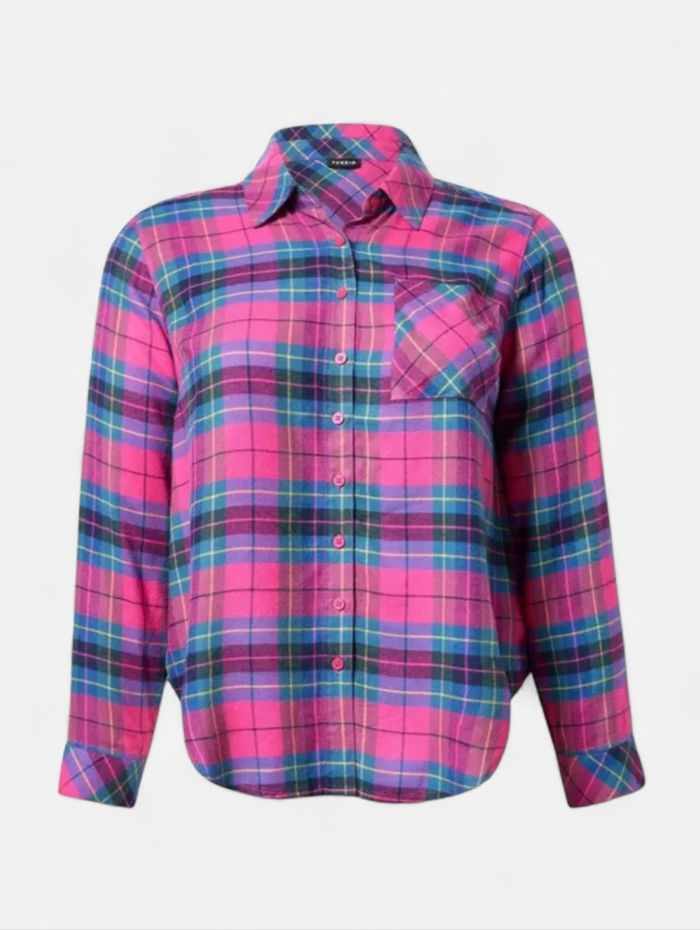 Torrid Pink Plaid Lizzie Button-Down Shirt with Blue & Purple Stripes 3X